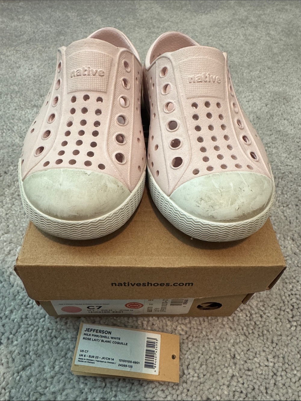 Native Kids Jefferson Slip-On Shoe - Light Pink with White Sole - Toddler C7